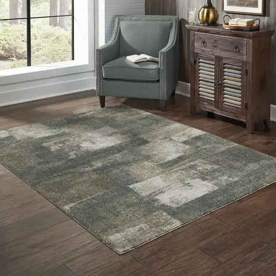 Teal Blue Grey Tan And Beige Geometric Power Loom Stain Resistant Area Rug Photo 9