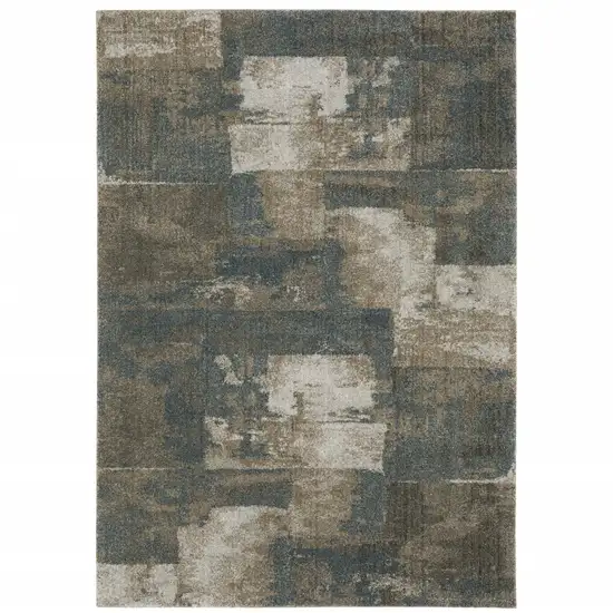 Teal Blue Grey Tan And Beige Geometric Power Loom Stain Resistant Area Rug Photo 1