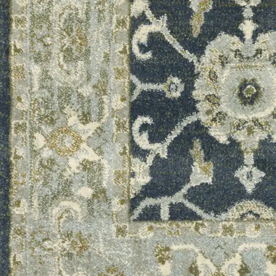 Teal Blue Ivory Green And Grey Oriental Power Loom Stain Resistant Area Rug Photo 4