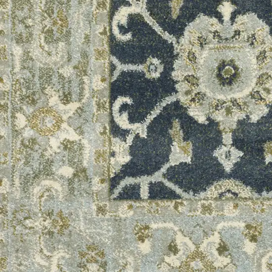 Teal Blue Ivory Green And Grey Oriental Power Loom Stain Resistant Area Rug Photo 4