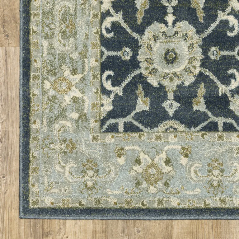 Teal Blue Ivory Green And Grey Oriental Power Loom Stain Resistant Area Rug Photo 1