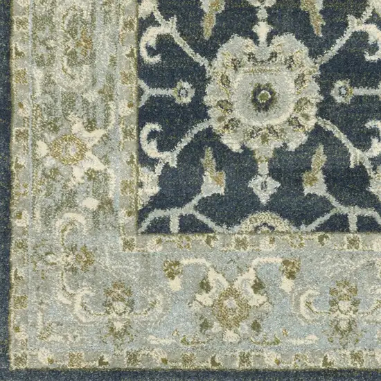 Teal Blue Ivory Green And Grey Oriental Power Loom Stain Resistant Area Rug Photo 5