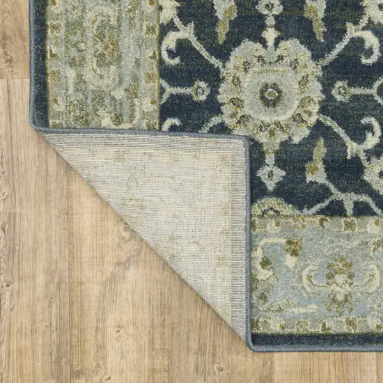 Teal Blue Ivory Green And Grey Oriental Power Loom Stain Resistant Area Rug Photo 7