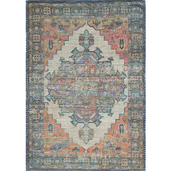 Teal Blue Machine Woven Diamond Medallion Indoor Area Rug Photo 5