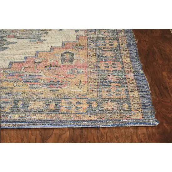 Teal Blue Machine Woven Diamond Medallion Indoor Area Rug Photo 2