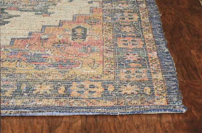 Teal Blue Machine Woven Diamond Medallion Indoor Area Rug Photo 2