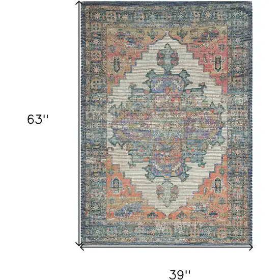 Teal Blue Machine Woven Diamond Medallion Indoor Area Rug Photo 8