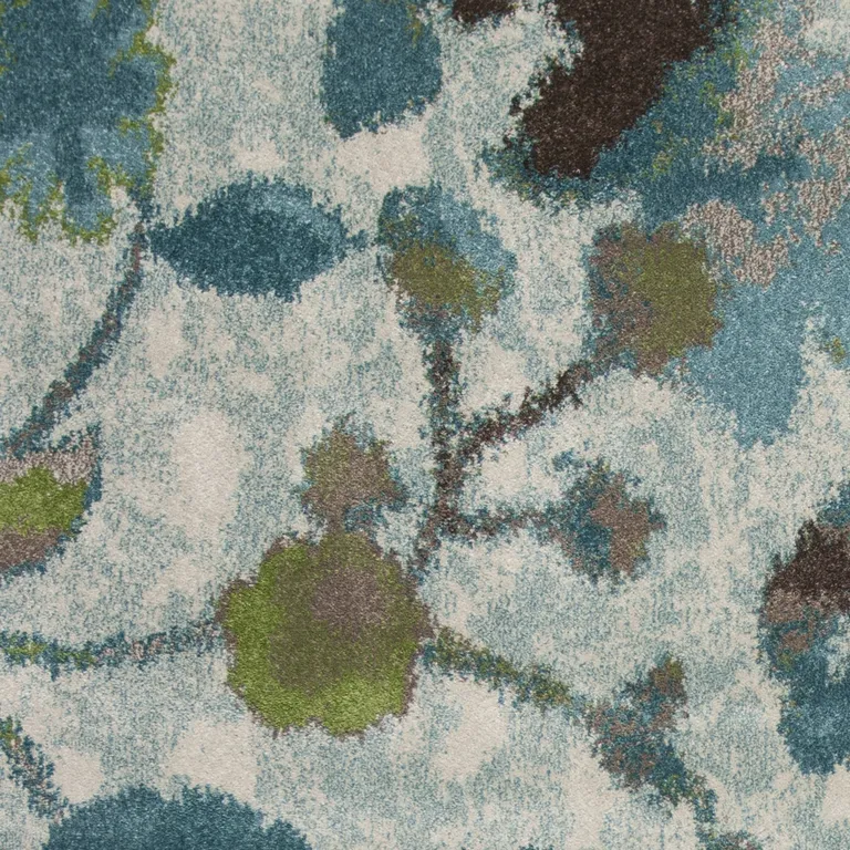 Teal Blue Machine Woven Floral Indoor Area Rug Photo 2