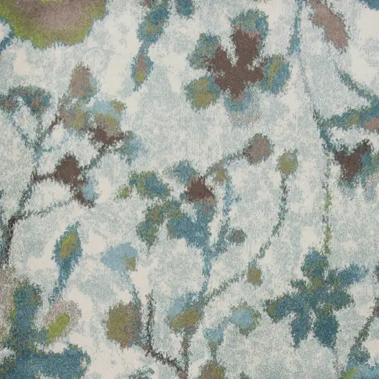 Teal Blue Machine Woven Floral Indoor Area Rug Photo 6