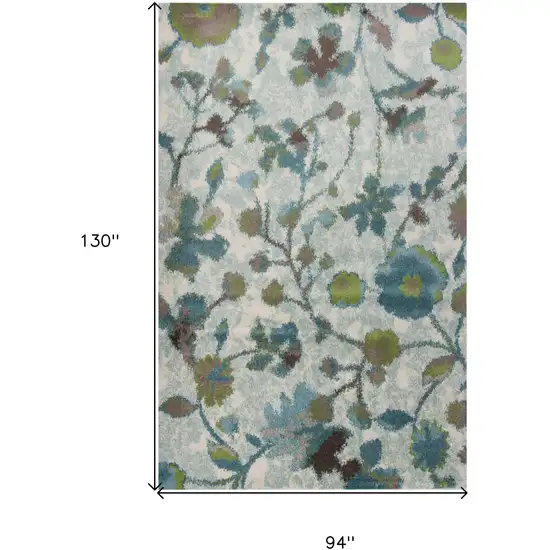 Teal Blue Machine Woven Floral Indoor Area Rug Photo 9