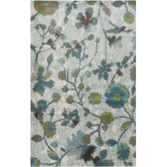 Teal Blue Machine Woven Floral Indoor Area Rug Photo 1