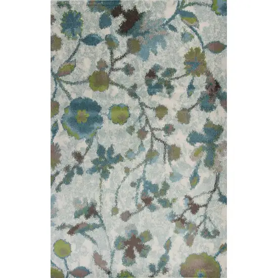 Teal Blue Machine Woven Floral Indoor Area Rug Photo 1