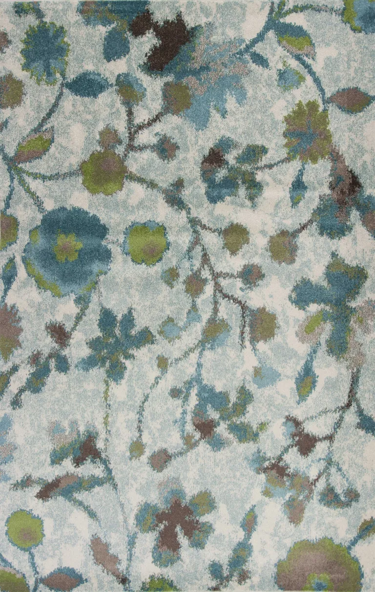 Teal Blue Machine Woven Floral Indoor Area Rug Photo 1