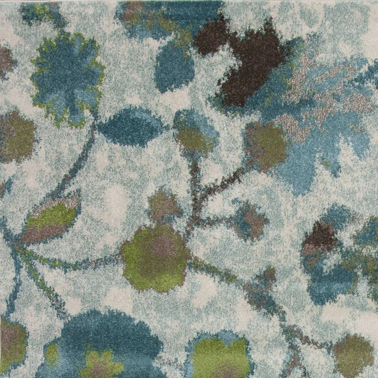 Teal Blue Machine Woven Floral Indoor Area Rug Photo 3