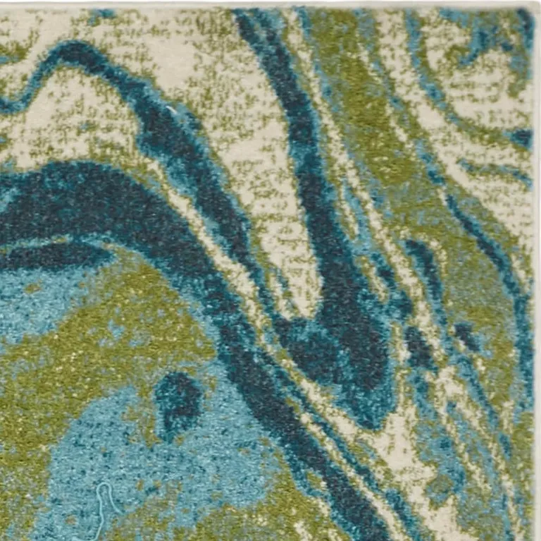 Teal Blue Machine Woven Marble Indoor Area Rug Photo 4