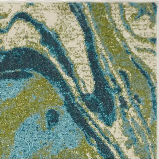 Teal Blue Machine Woven Marble Indoor Area Rug Photo 4
