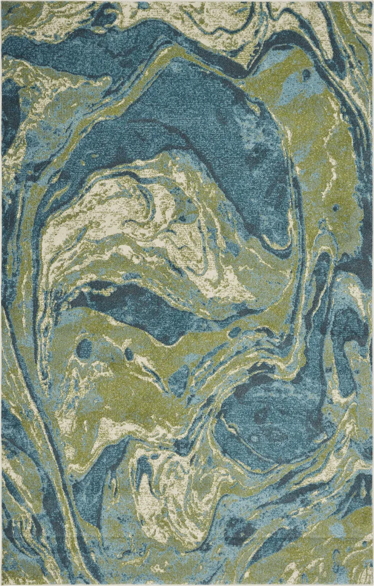 Teal Blue Machine Woven Marble Indoor Area Rug Photo 2