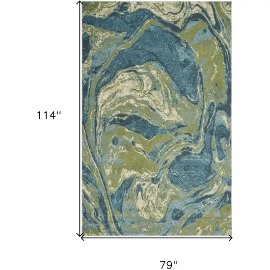 7'X10' Teal Blue Machine Woven Marble Indoor Area Rug Photo 9