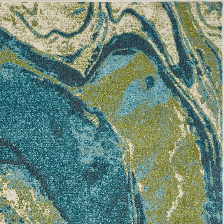Teal Blue Machine Woven Marble Indoor Area Rug Photo 1