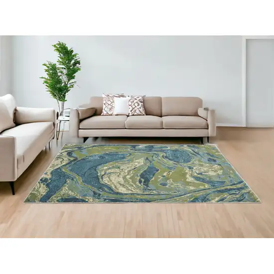 7'X10' Teal Blue Machine Woven Marble Indoor Area Rug Photo 1