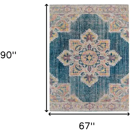 Teal Blue Medallion Power Loom Area Rug Photo 7