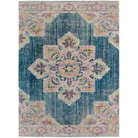 Photo of Teal Blue Medallion Power Loom Area Rug