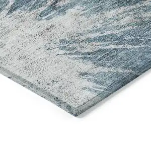 Photo of Teal Blue Navy Blue And Gray Abstract Washable Indoor Outdoor Area Rug