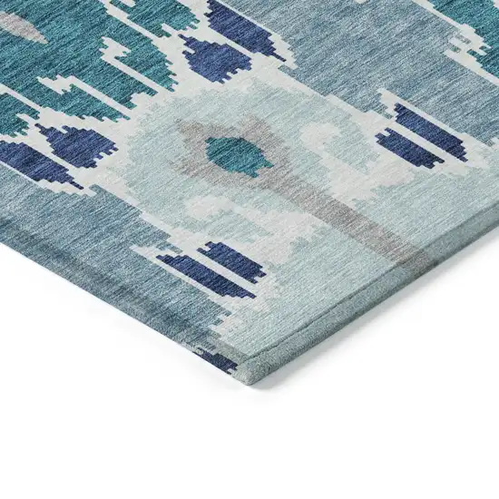 Teal Blue Navy Blue And Gray Ikat Washable Indoor Outdoor Area Rug Photo 3