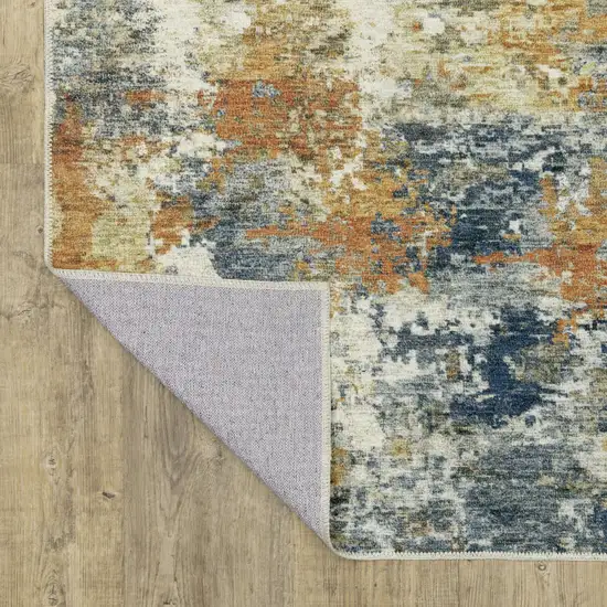 Teal Blue Orange Gold Grey Tan Brown And Beige Abstract Printed Stain Resistant Non Skid Area Rug Photo 7