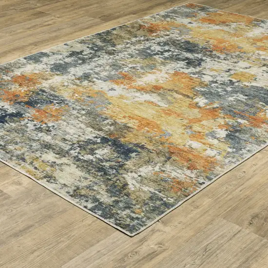 Teal Blue Orange Gold Grey Tan Brown And Beige Abstract Printed Stain Resistant Non Skid Area Rug Photo 5