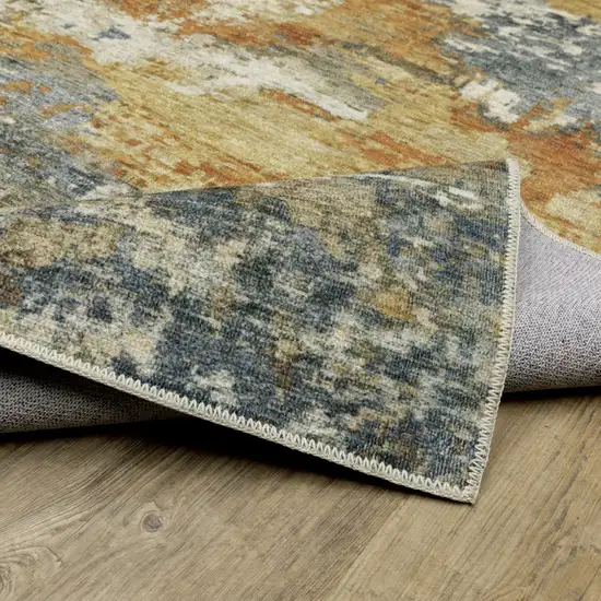 Teal Blue Orange Gold Grey Tan Brown And Beige Abstract Printed Stain Resistant Non Skid Runner Rug Photo 8