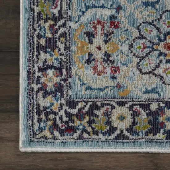 Teal Blue Orange and Black Floral Distressed Non Skid Area Rug Photo 4