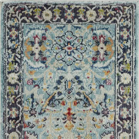 Teal Blue Orange and Black Floral Distressed Non Skid Area Rug Photo 9