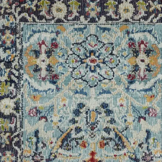 Teal Blue Orange and Black Floral Distressed Non Skid Area Rug Photo 8