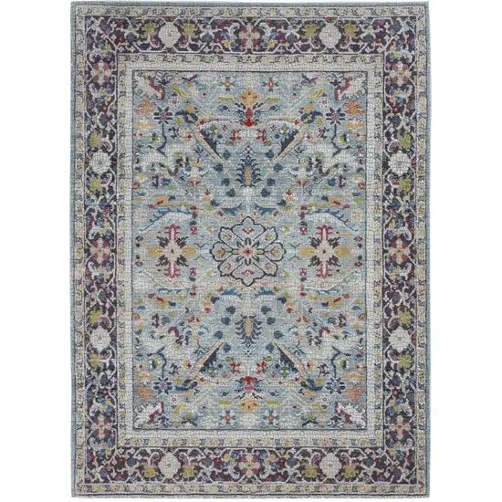 Teal Blue Orange and Black Floral Distressed Non Skid Area Rug Photo 2