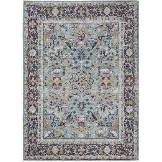 Teal Blue Orange and Black Floral Distressed Non Skid Area Rug Photo 9