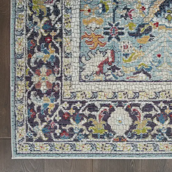 Teal Blue Orange and Black Floral Distressed Non Skid Area Rug Photo 4