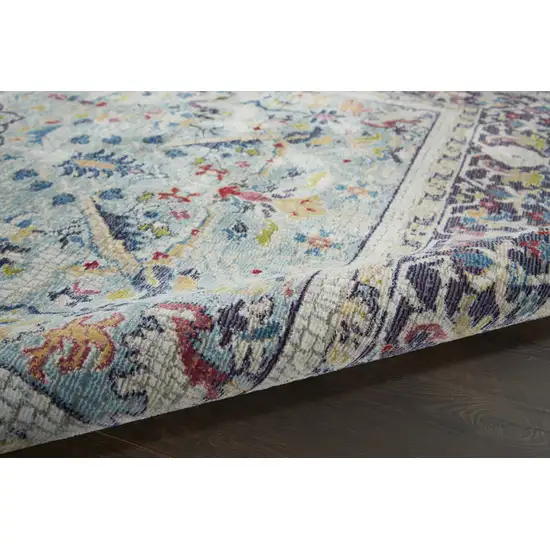 Teal Blue Orange and Black Floral Distressed Non Skid Area Rug Photo 7