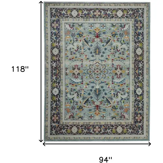 Teal Blue Orange and Black Floral Medallion Distressed Non Skid Area Rug Photo 3