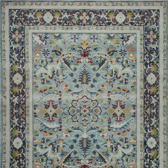 Teal Blue Orange and Black Floral Medallion Distressed Non Skid Area Rug Photo 8