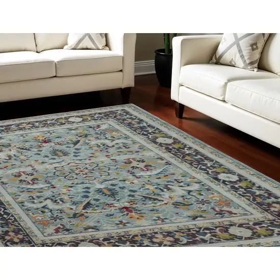 Teal Blue Orange and Black Floral Medallion Distressed Non Skid Area Rug Photo 1