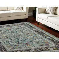 Photo of Teal Blue Orange and Black Floral Medallion Distressed Non Skid Area Rug