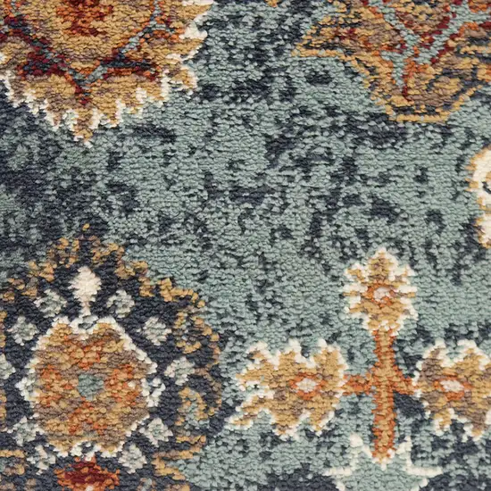 Teal Blue Oriental Power Loom Area Rug With Fringe Photo 5