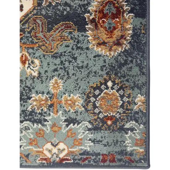 Teal Blue Oriental Power Loom Area Rug With Fringe Photo 2