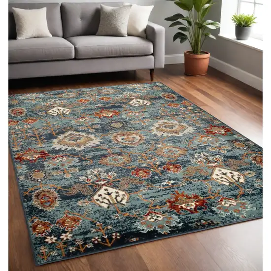 5' X 7' Teal Blue Oriental Power Loom Area Rug With Fringe Photo 1