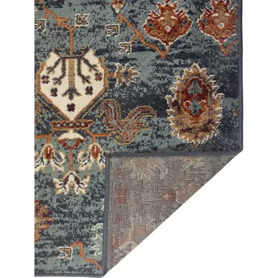 Teal Blue Oriental Power Loom Area Rug With Fringe Photo 3