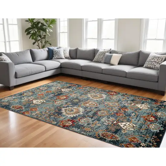 Teal Blue Oriental Power Loom Area Rug Photo 1