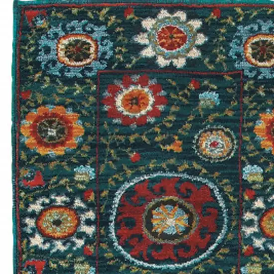 Teal Blue Rust Gold And Ivory Floral Power Loom Stain Resistant Runner Rug Photo 3