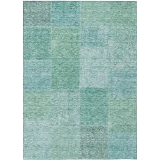 Teal Blue Sage And Green Patchwork Washable Indoor Outdoor Area Rug Photo 2