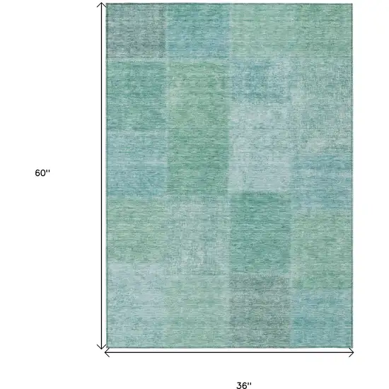 Teal Blue Sage And Green Patchwork Washable Indoor Outdoor Area Rug Photo 3